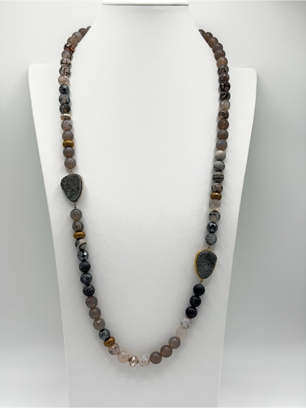Silpada Vintage Sterling Silver Agate & Hematite Druzy ODE TO GEODE Necklace